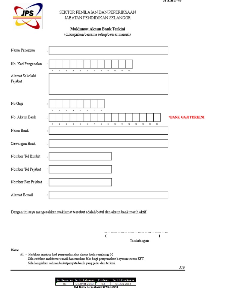 Jps Spp 43 Borang Maklumat Akaun Bank Pdf