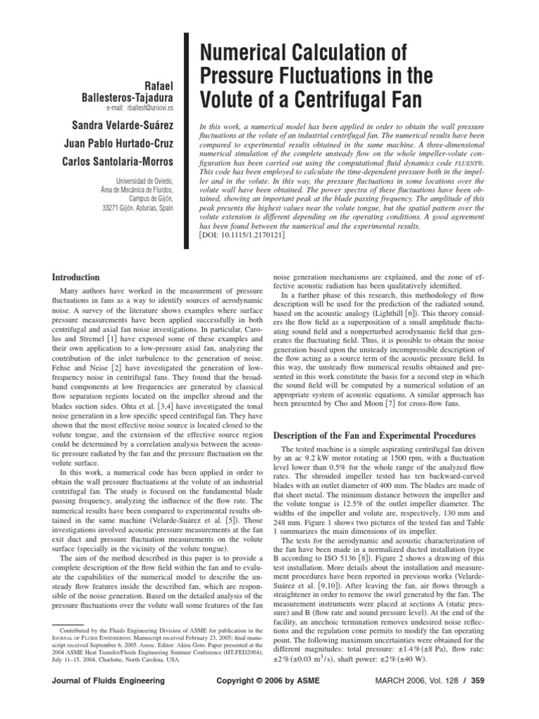 Numerical Calculation of Pressure Fluctuations in The Volute of A ...