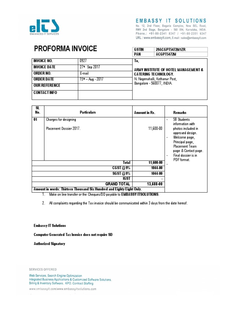 Proforma Invoice Grand Total 13,68800 Linguistics Grammar
