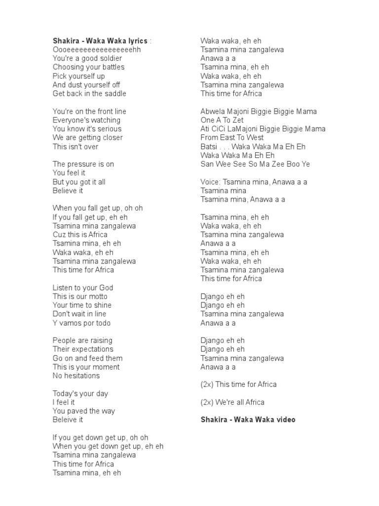 Lirik Lagu Waka-waka Shakira | Spanish Language Music | Championships