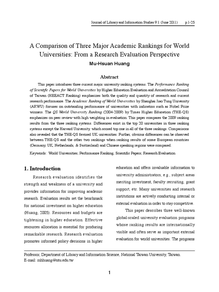 University Ranking Systems Comparison | PDF | Evaluation | Science