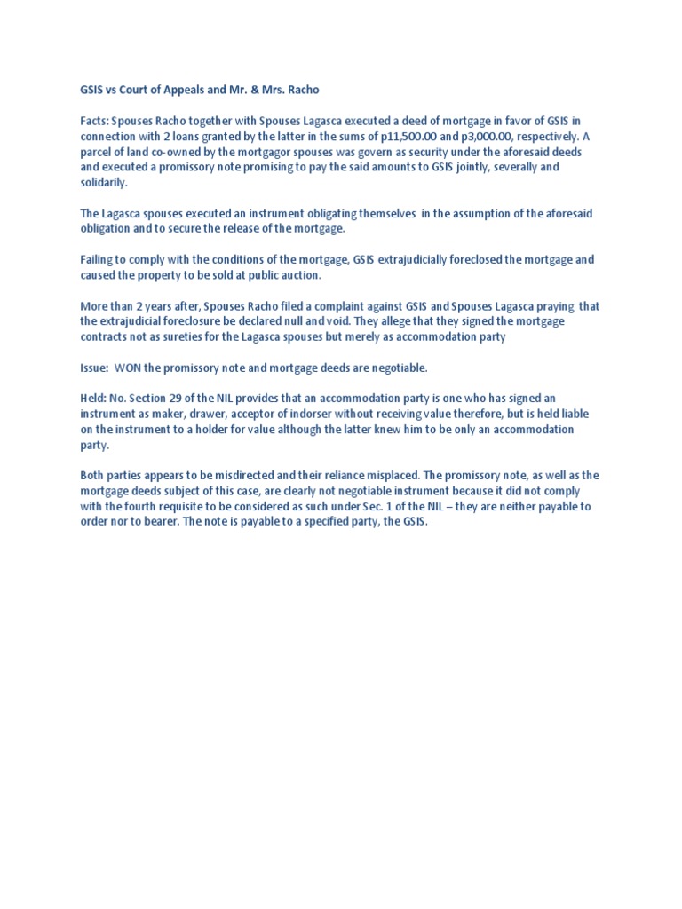 GSIS Mortgage Dispute and Foreclosure Ruling | PDF | Mortgage Law ...