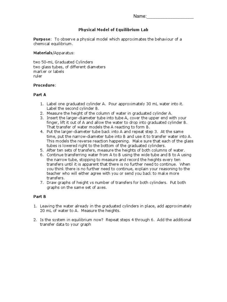 Physical Model of Chemical Equilibrium Lab | PDF | Physical Sciences ...