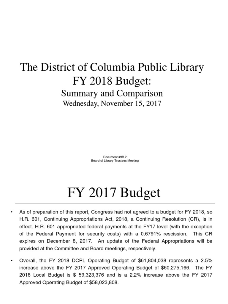 Document 9B.2 FY2018 Operating Budget Report November 15, 2017 PDF