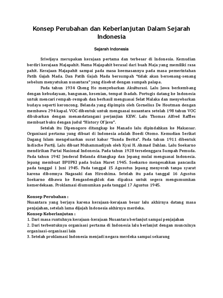 Soal Essay Tentang Konsep Perubahan Dan Keberlanjutan Dalam Sejarah Masnurul