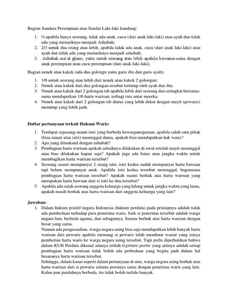 List Pertanyaan Hukum Waris