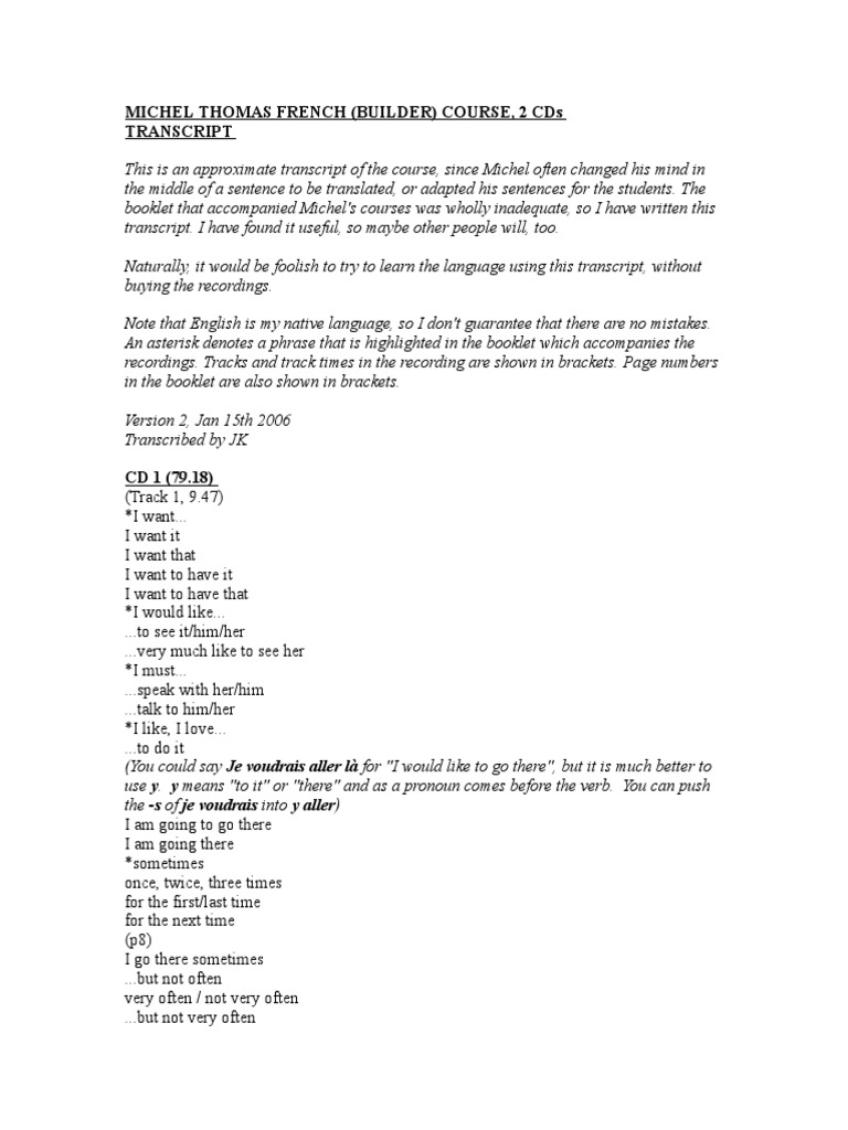 Michel Thomas French Course Transcript | PDF | Linguistic Morphology ...