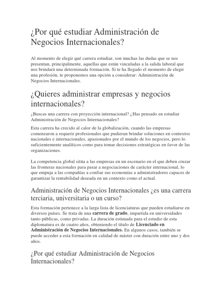 Por Qué Estudiar Administración de Negocios Internacionales | PDF | aduana  | Negocios Internacionales