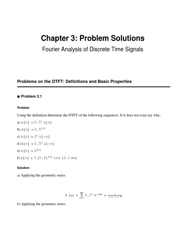 Chapter 3 Problem Solutions Fourier Analysis Of Discrete Time Signals Discrete Fourier Transform Mathematical Concepts