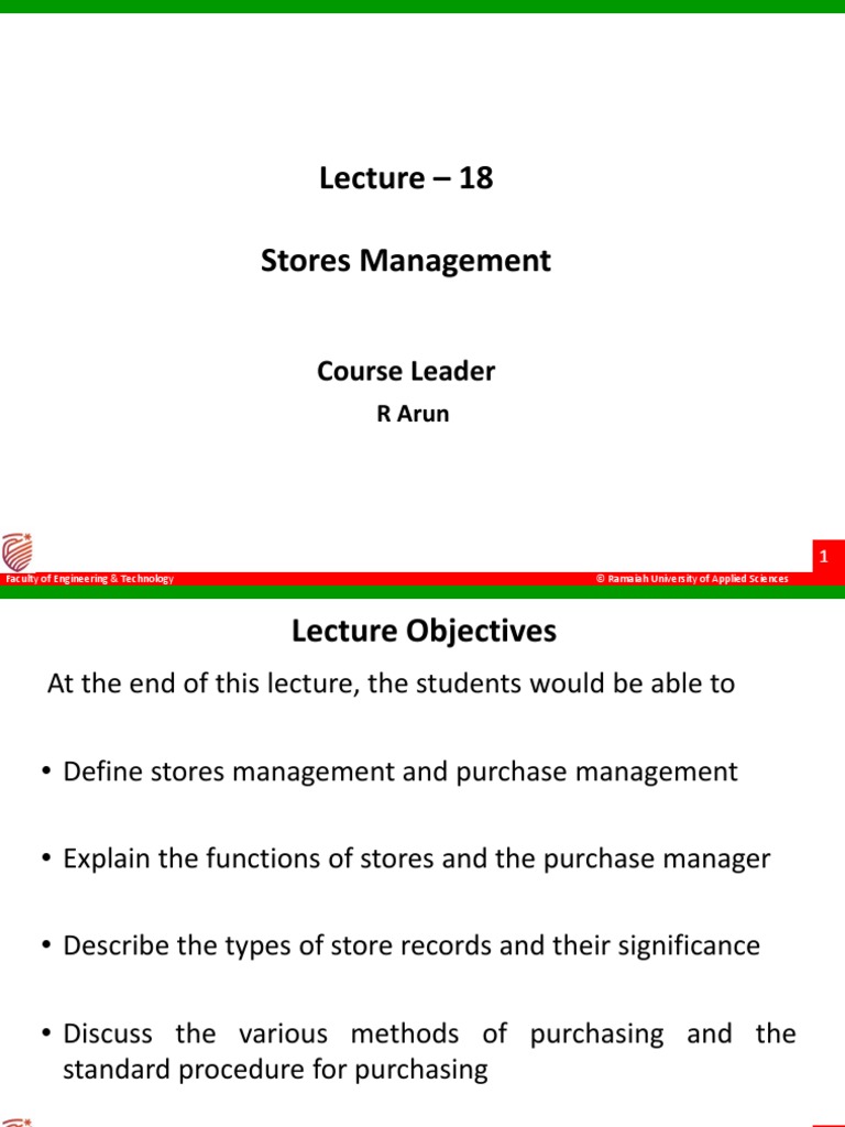 Functions Of Stores Management