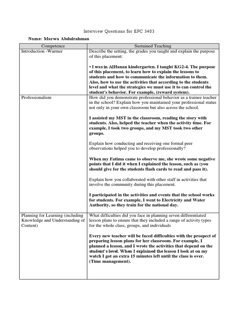 Interview Insights: Marwa Abdulrahman | PDF | Teachers | Classroom