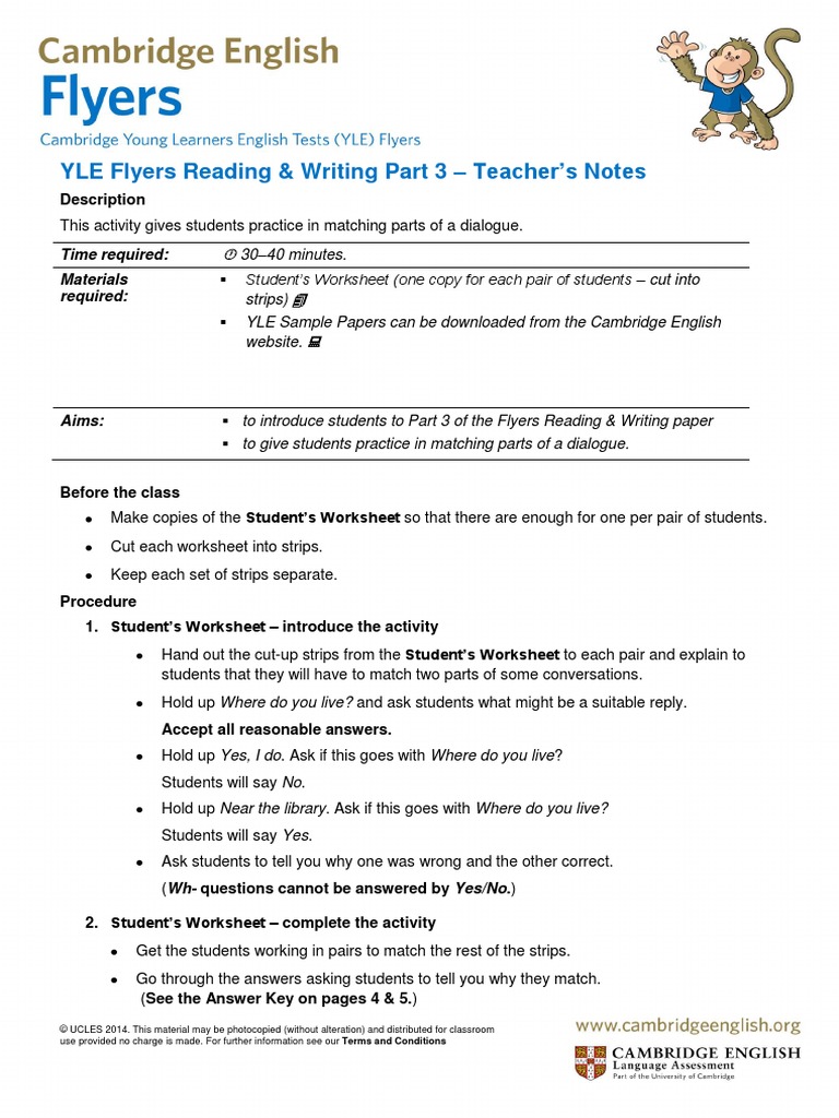 Cambridge English Flyers Reading and Writing Part 3 | PDF | Question ...