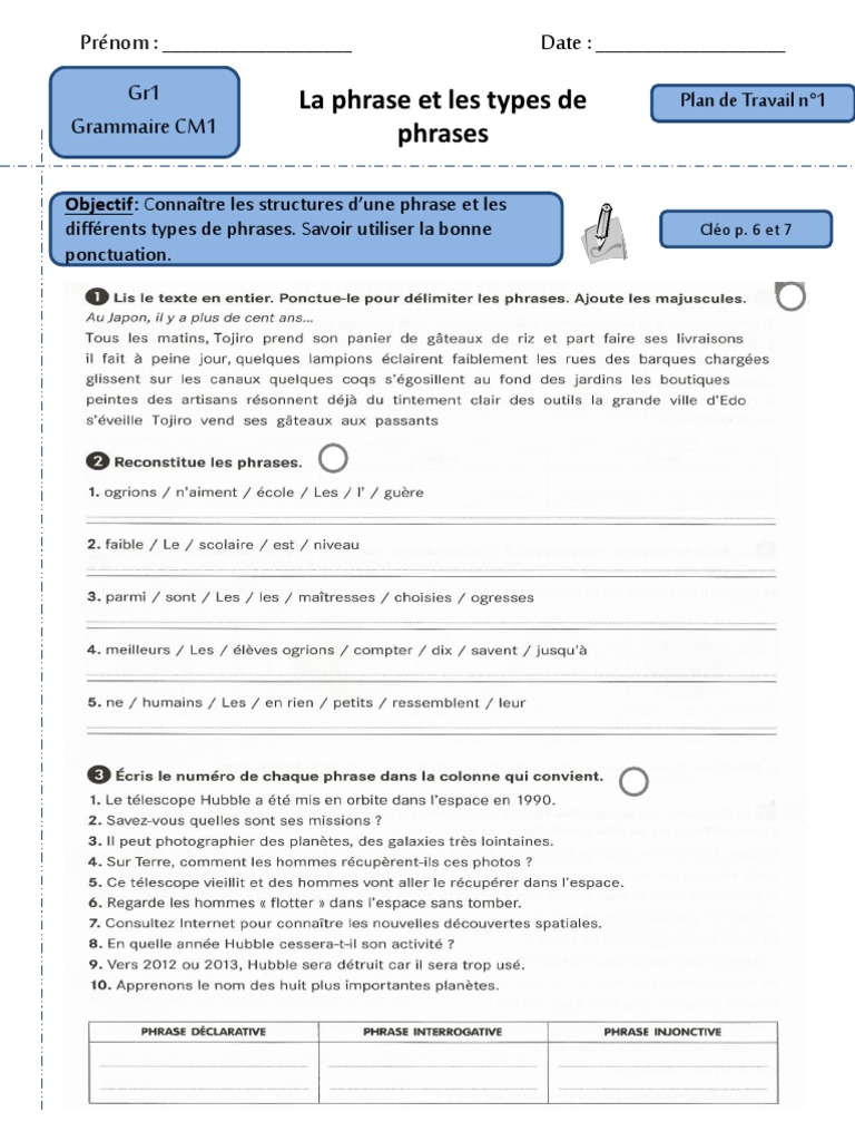 Exercice Groupe Nominal Cm1 Avec Correction Pdf Fiches Grammaire CM1 PDF | PDF | Clause | Phrase