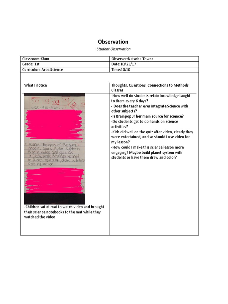 science lesson observation form | Teachers | Sharing