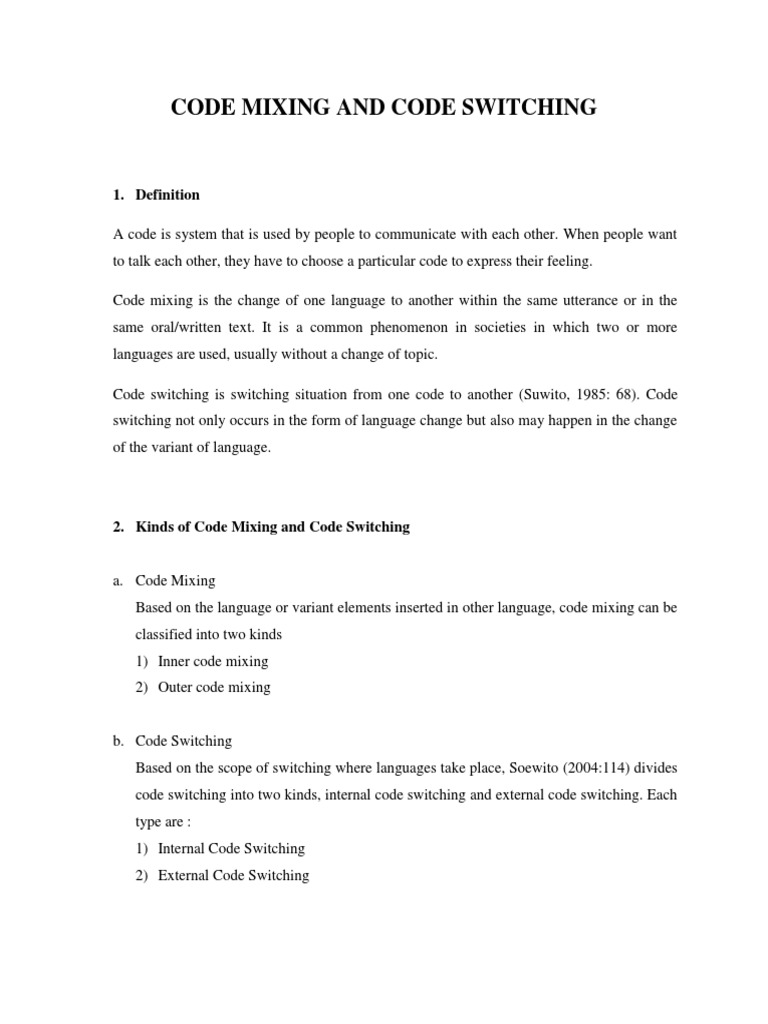 Code Mixing and Code Switching | PDF | Semiotics | Cognition