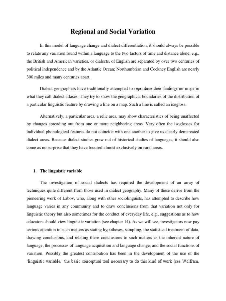 Regional and Social Variation | PDF | Sociolinguistics | Linguistics