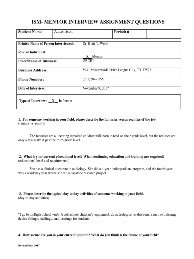 Ism Mentor Interview Questions PDF Audiology Hearing Loss
