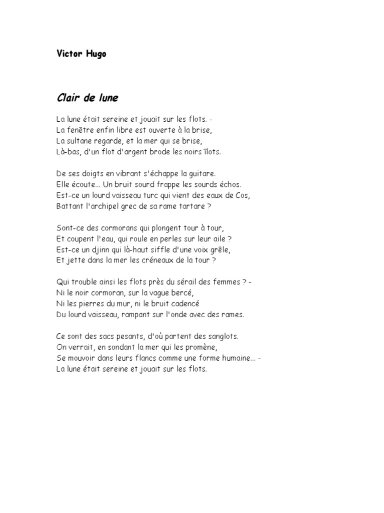 Poeme Clair De Lune Victor Hugo