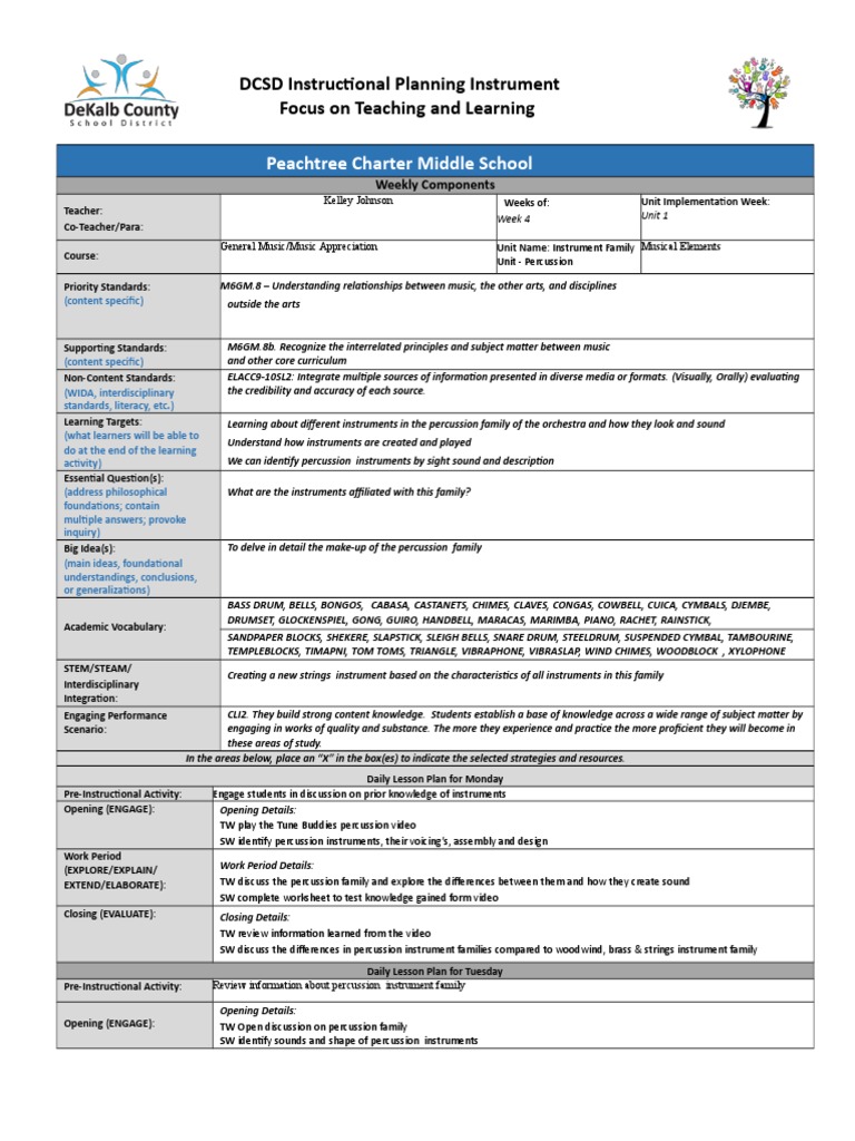 Percussion Lesson PDF Musical Instruments Lesson Plan