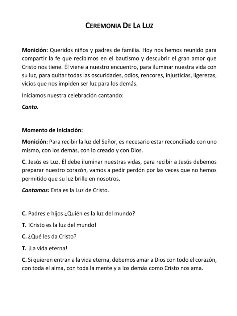 Ceremonia de la Luz en Primera Comunión | PDF | Cristo (título ...