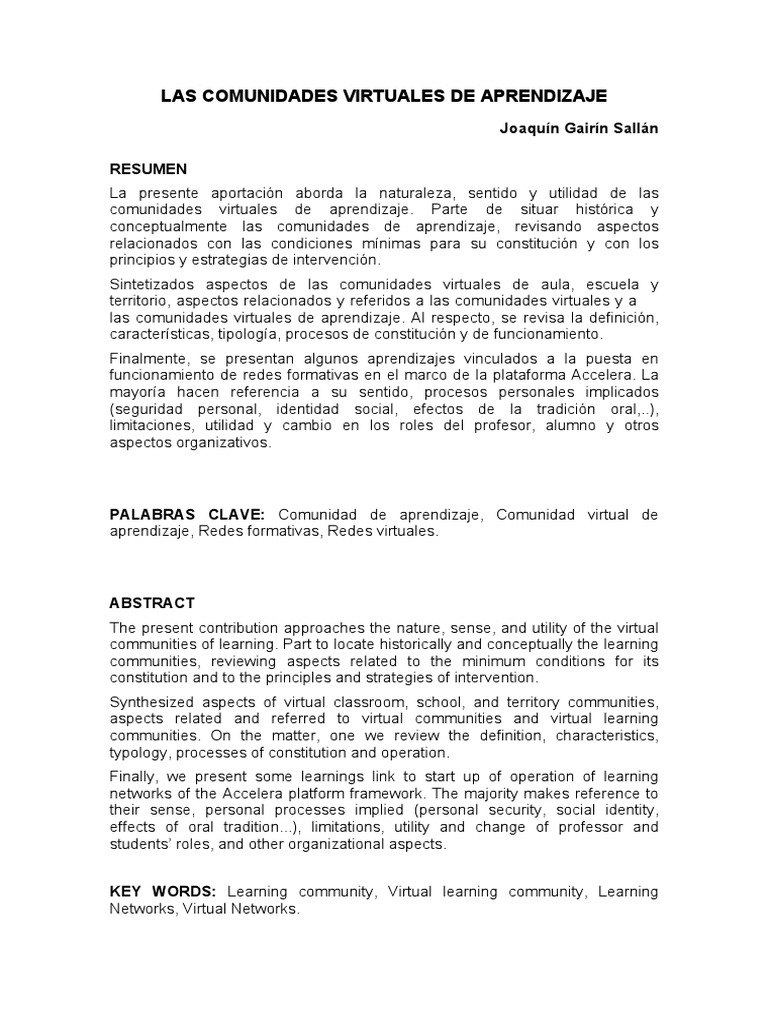 Comunidades Virtuales de Aprendizaje | PDF | Plan de estudios | Comunidad
