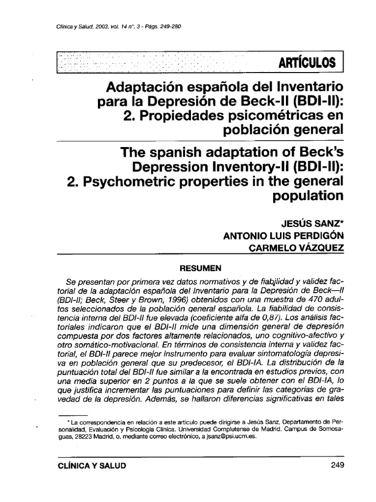 BDI-II Poblacion General (Clinica y Salud) version sanz-perdigon y ...