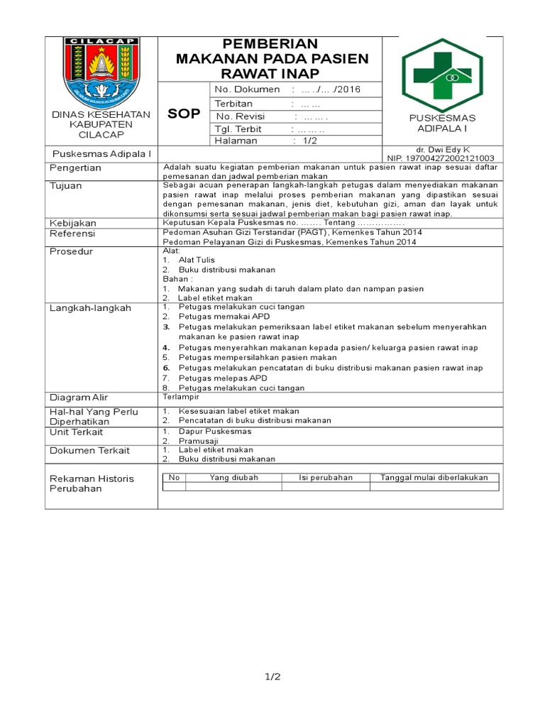 SOP Pemberian Makanan Pasien Ranap | PDF