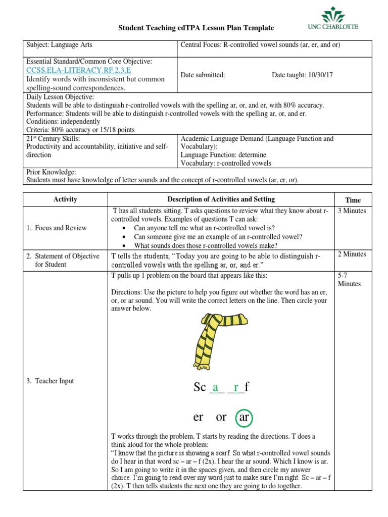 R-Controlled Vowel Lesson Plan | PDF | Educational Assessment | Vowel