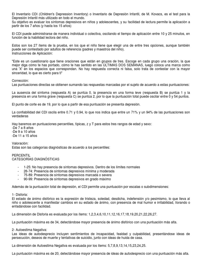 Inventario CDI para Depresión Infantil | PDF | Estado de ánimo ...