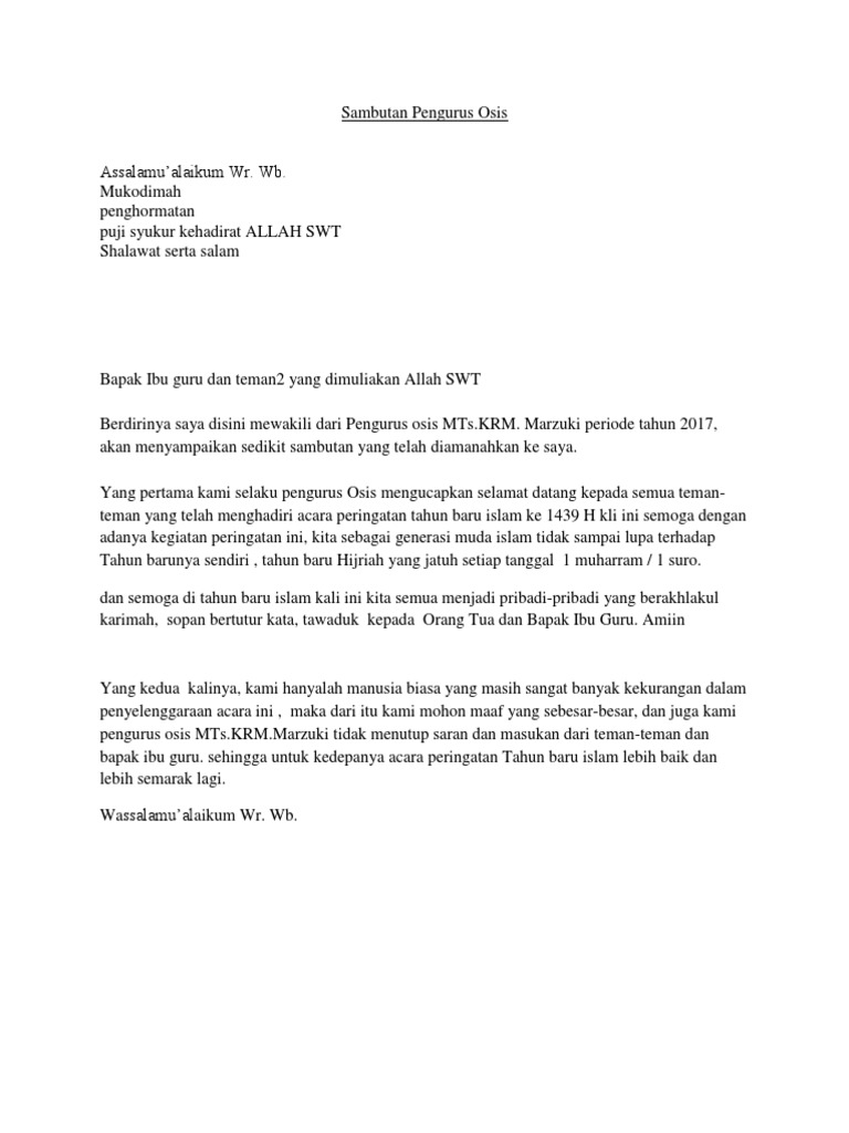 Sambutan Pengurus Osis