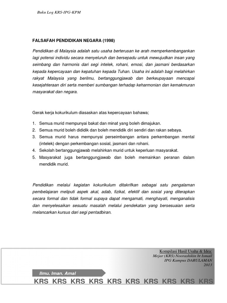 Buku Log KRS-IPG KPM 2013 | PDF