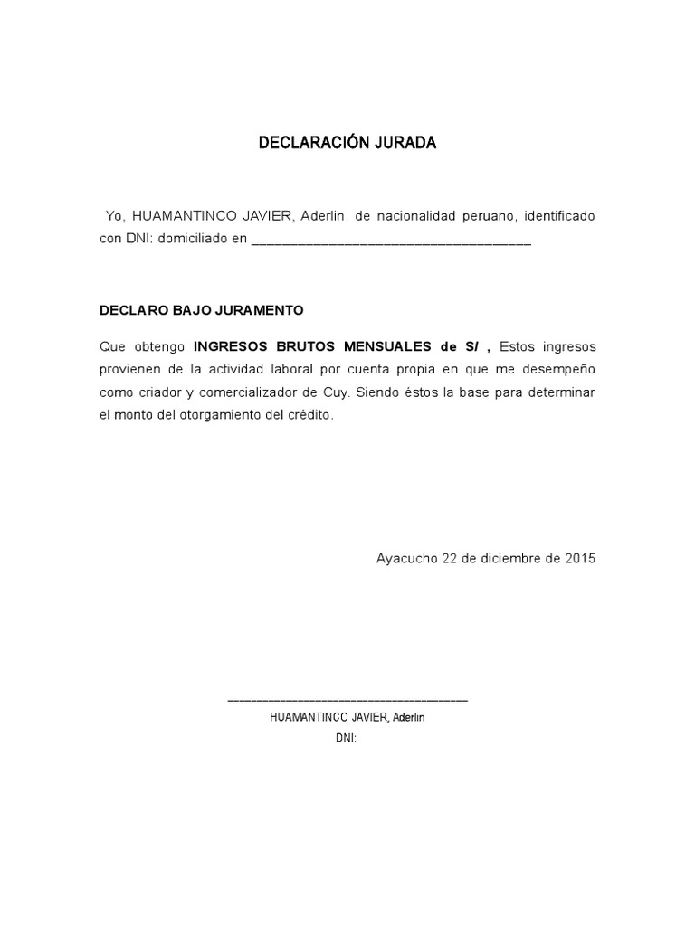 Declaracion Jurada En Linea