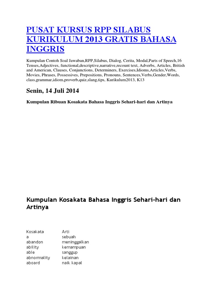 PUSAT KURSUS RPP SILABUS KURIKULUM 2013 GRATIS BAHASA INGGRISdocx