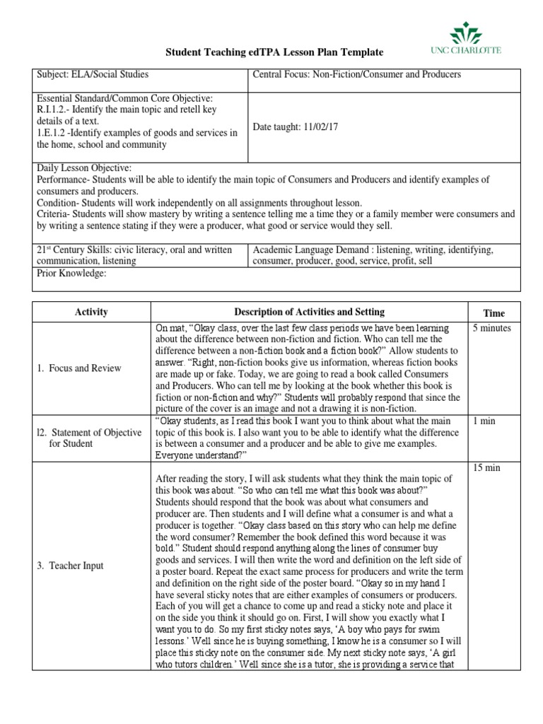 ELA/Social Studies Lesson Plan: Consumers & Producers | PDF ...