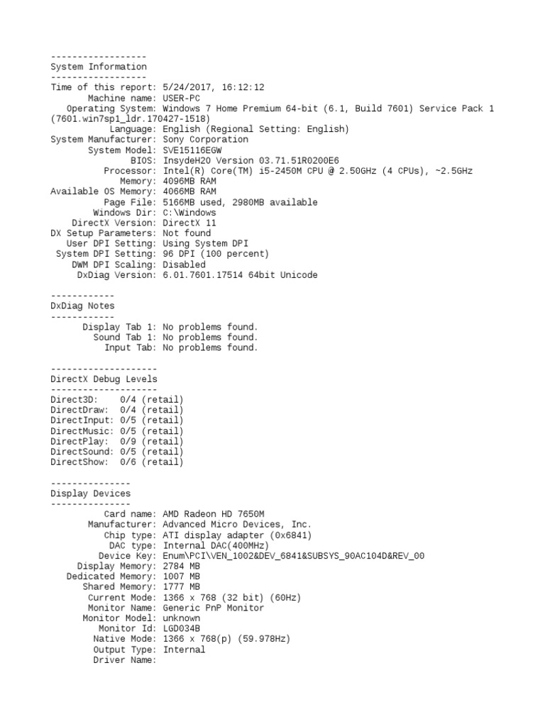 DX Diag | PDF | Microsoft Windows | System Software