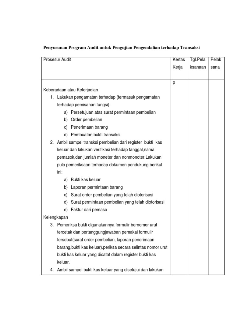 Penyusunan Program Audit Untuk Pengujian Pengendalian