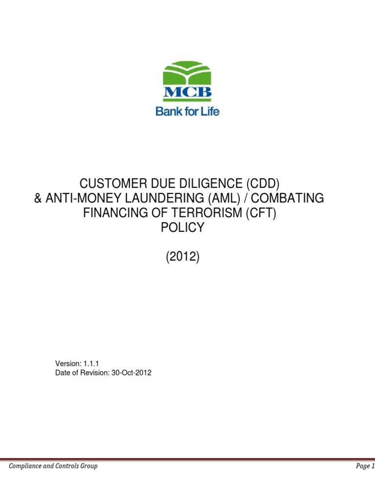 AML & CFT Policy Overview 2012 | PDF | Terrorism Financing | Money ...