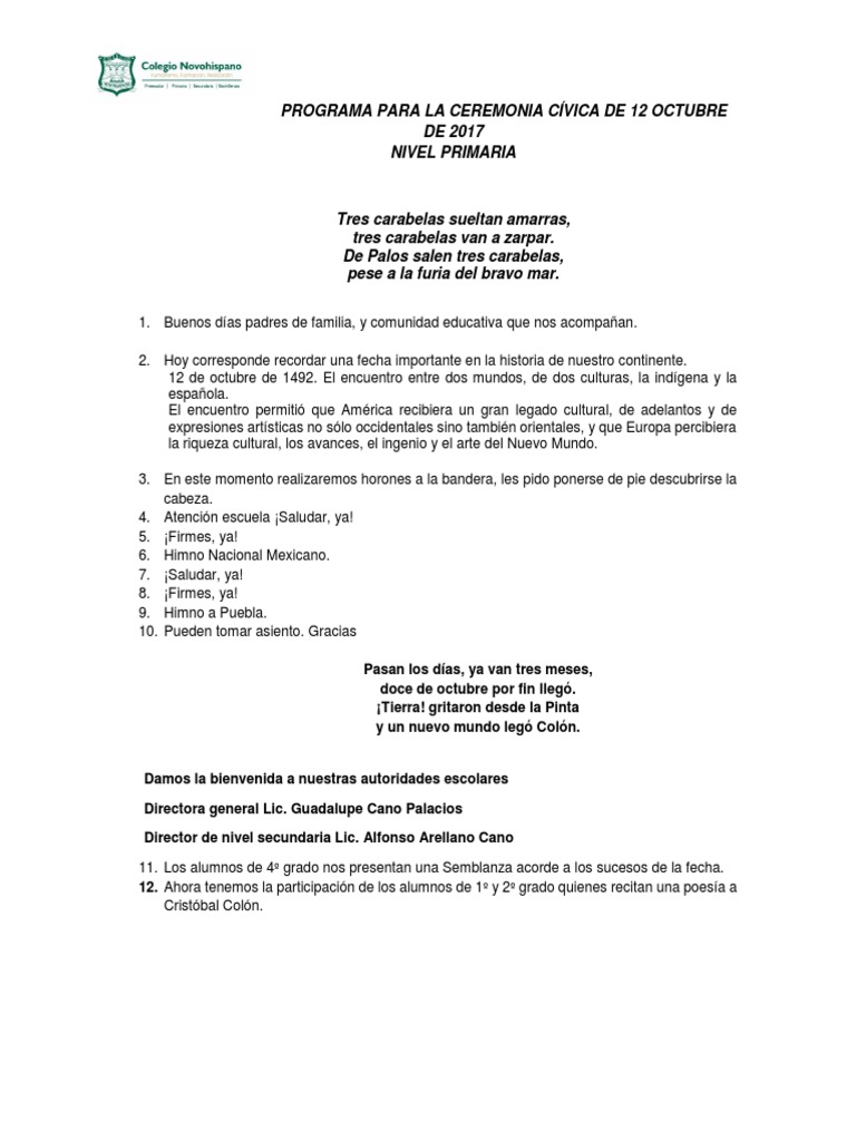 Programa Ceremonia Cívica 12 de Octubre | PDF | Cristobal colon
