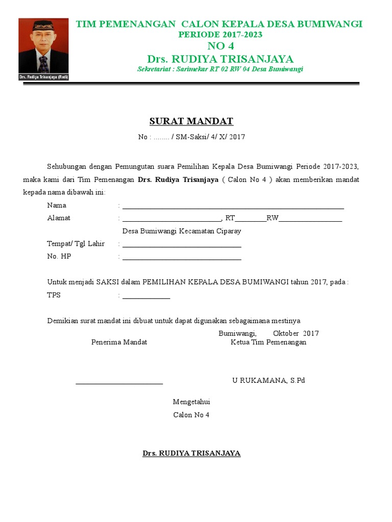 Contoh Surat Mandat Untuk Saksi Pilkades Id Lif Co Id