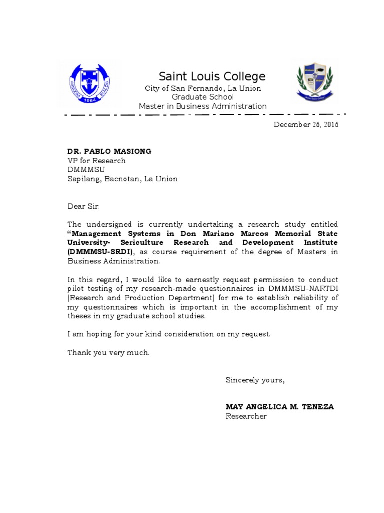 Request Letter Pilot Testing