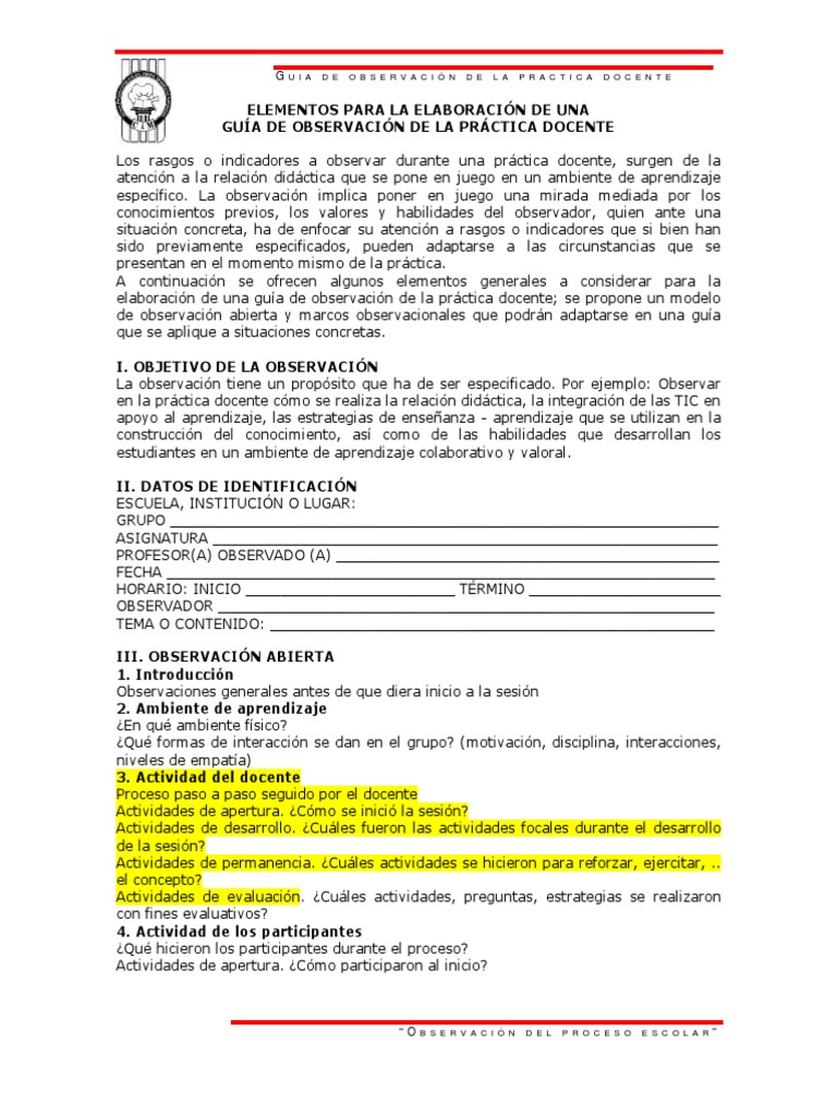Guía de Observación de Práctica Docente | PDF | Maestros | Aprendizaje