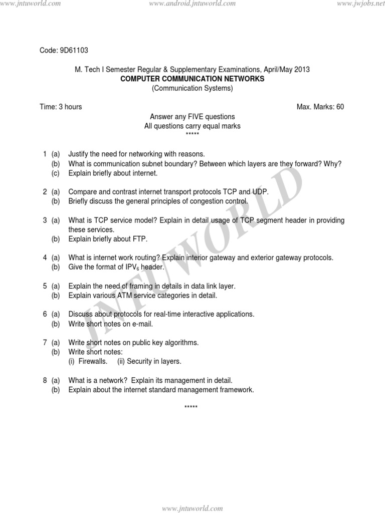 M. Tech Computer Networks Exam Questions | PDF | Communications ...