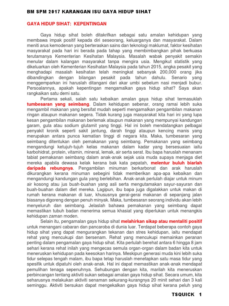 Bm Spm 2017 Karangan Isu Gaya Hidup Sihat Pdf