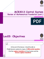 MCB3013 Control System: Review of Mathematical Foundation (Cont.)