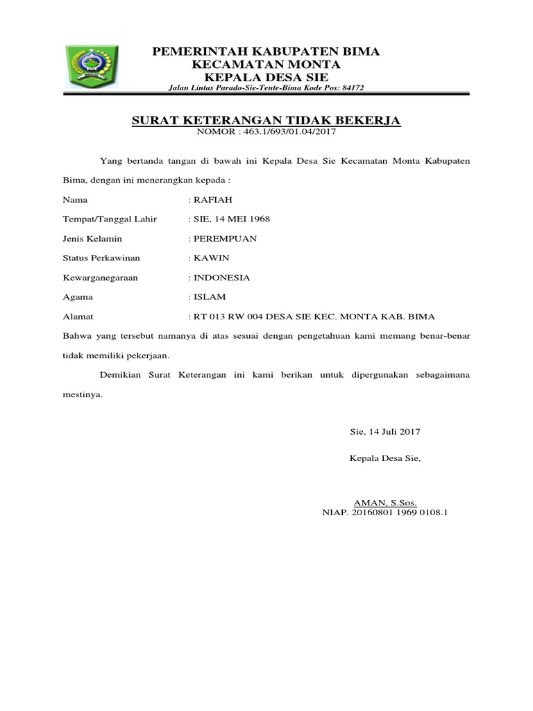 Contoh Surat Keterangan Tidak Mampu Dari Desa - Bagi ...