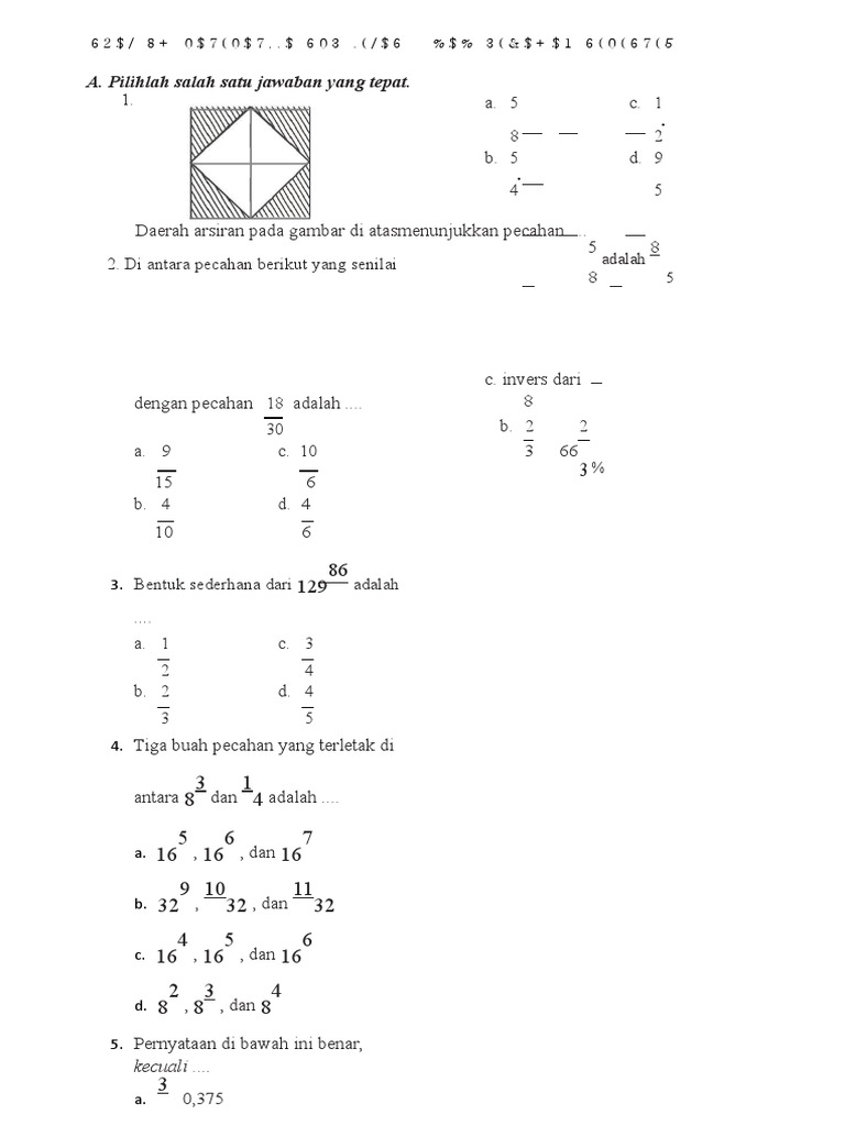 Soal Uh Mtk Smp Kelas 7 Bab Pecahan Semester 1