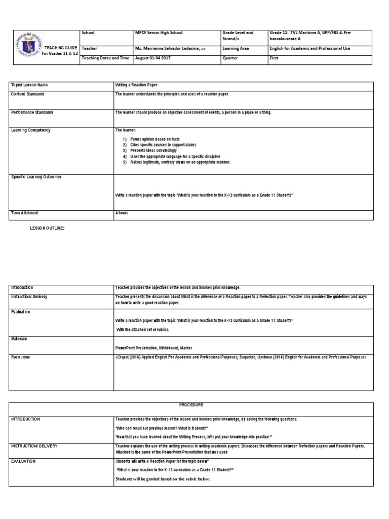Teaching Guide For English For Academic and Professional Purposes PDF
