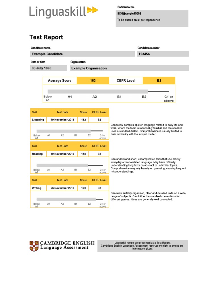 Linguaskill Test Report Overview | PDF