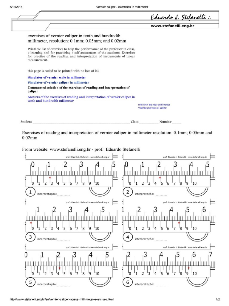 Vernier Caliper Exercises In Millimeter Pdf