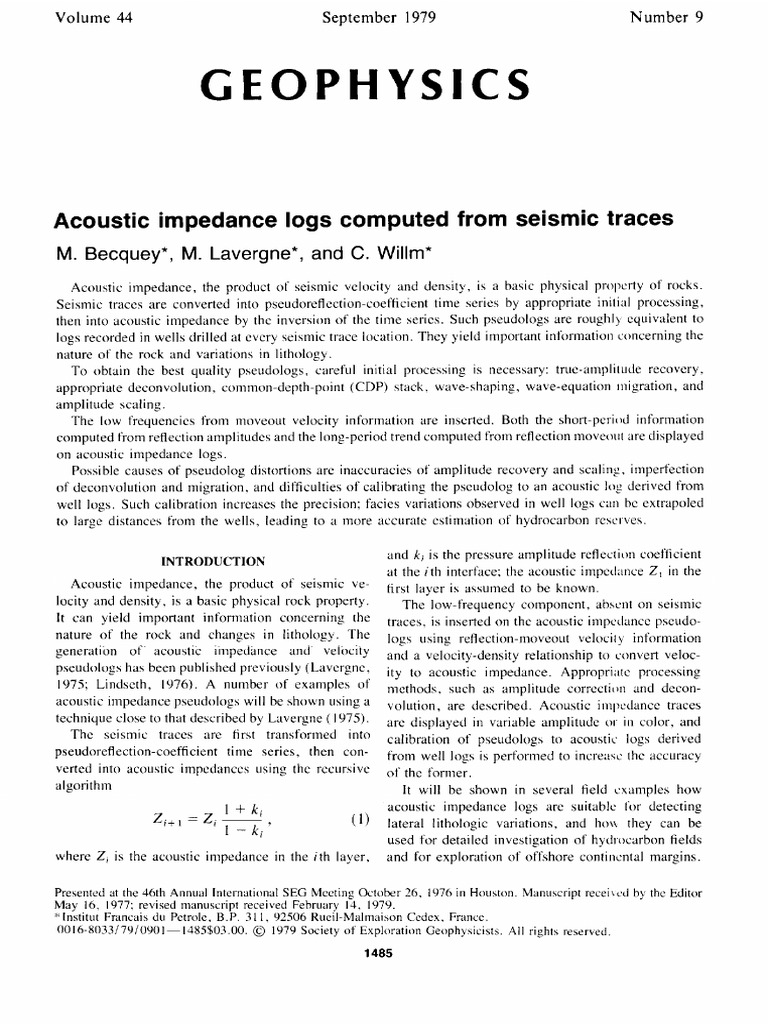 Acoustic Impedance from Seismic Data | PDF | Reflection Seismology ...